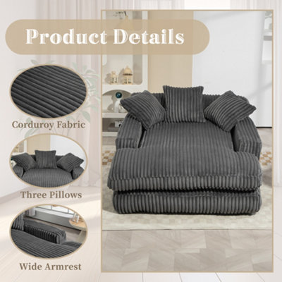 Oversized Plush Chaise Lounge Chair with 3 Throw Pillows - Upholstered ...
