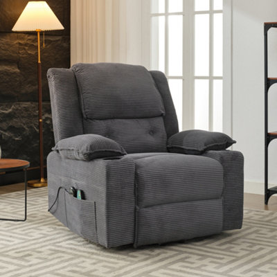 Oversized Power Lift Chairs, Recliner Chair with Heat and Massage, Single Sofa with Cup Holders, Grey