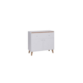 Oviedo 01 Modern Sideboard Cabinet 100cm - White Matt & Oak San Remo - W1000mm x H905mm x D400mm