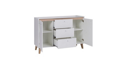 Oviedo 02 Versatile Sideboard Cabinet 135cm - White Matt & Oak San Remo - W1350mm x H905mm x D400mm