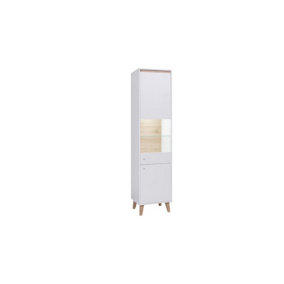 Oviedo 09 Elegant Tall Display Cabinet - White Matt & Oak San Remo with LED Option - W500mm x H2055mm x D400mm