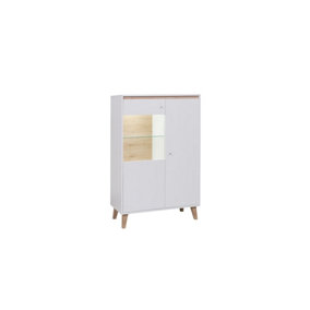 Oviedo 10 Modern Display Cabinet - Gloss Front with LED Option in White Matt & Oak San Remo - W900mm x H1365mm x D400mm