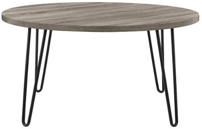 Owen Retro Round Coffee Table in Distressed Grey Oak