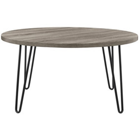 Owen retro round coffee table in distressed grey oak