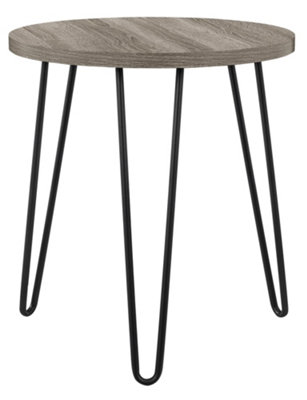 Owen Retro Round End Table in Distressed Grey Oak