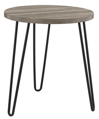Owen Retro Round End Table in Distressed Grey Oak