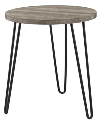 Owen Retro Round End Table in Distressed Grey Oak