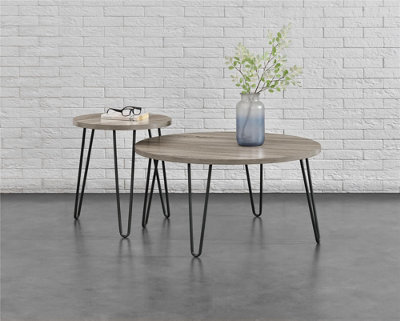 Owen Retro Round End Table in Distressed Grey Oak