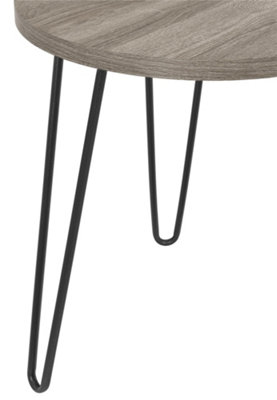 Owen Retro Round End Table in Distressed Grey Oak