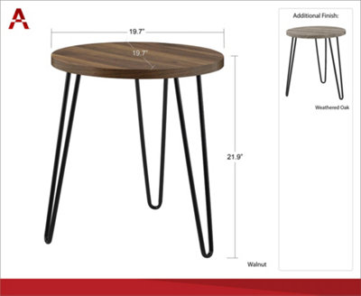 Owen Retro Round End Table in Distressed Grey Oak