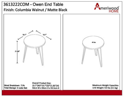 Owen Retro Round End Table Walnut