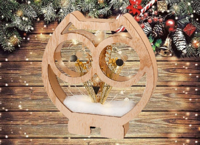 Owl Christmas Light Wooden Frame