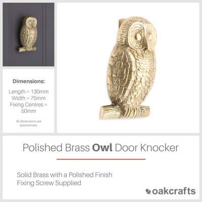 Owl Door Knocker Polished Brass Finish