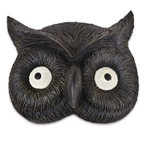 Owl Face Tree, Wall or Fence Decoration - Weather Resistant Polyresin Black Tawny Barn Owl Animal Sculpture - H16 x W19 x D4.5cm