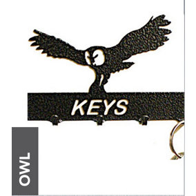 Owl Key Holder - Rack - Solid Steel - W15 x H9 cm - Black