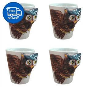 Owl Mugs Set Coffee & Tea Cup Pack of 4 by Laeto House & Home - INCLUDING FREE DELIVERY