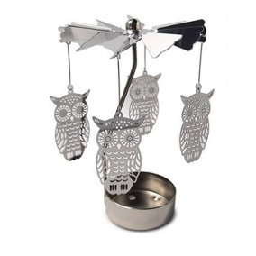 Owl Rotating Carousel Spinning Tea Light Candle Holder