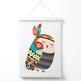 Owl Tribal Animal Poster with Hanger / 33cm / White