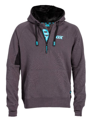 Ox Half-Zip Fur Lined Work Hoodie Grey Hooded Jumper - XXL