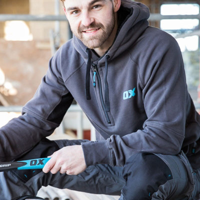 Ox Half-Zip Fur Lined Work Hoodie Grey Hooded Jumper - XXL