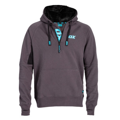 OX Tools LARGE Black and Grey Hoodie Trade Site Hoody Jumper Lined Warm Hood