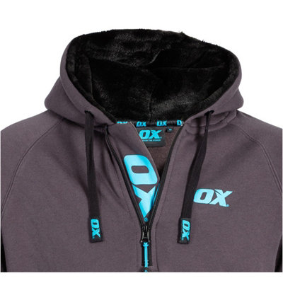 OX Tools SMALL Black and Grey Hoodie Trade Site Hoody Jumper Lined Warm Hood