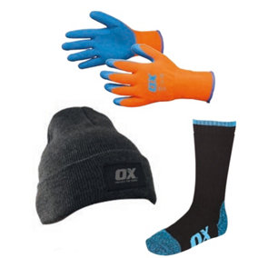 Ox Tools Workwear Winter Pack Insulated Beanie Hat + Thermal Gloves + Warm Socks