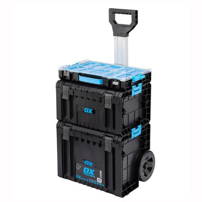 Ox Tooltrek Trade 3 Piece Deep Tool Box + Trolley Wheels +