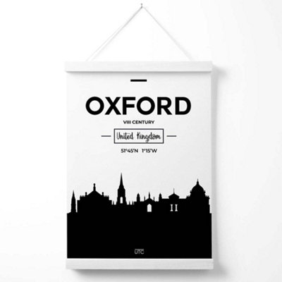 Oxford Black and White City Skyline Poster with Hanger / 33cm / White