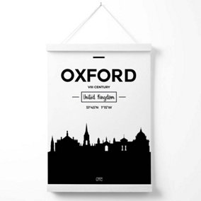 Oxford Black and White City Skyline Poster with Hanger / 33cm / White