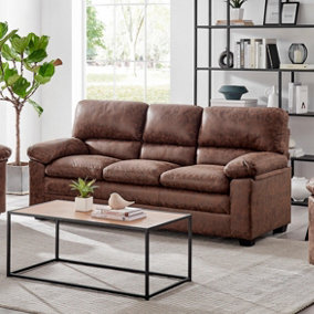 Oxford Bonded Faux Leather 3 Seater Sofa - Walnut Brown