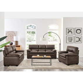 Oxford Bonded Faux Leather Full Sofa Suite (Arm Chair, Two Seater & Three Seater)  - Chocolate Brown