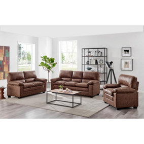 Oxford Bonded Faux Leather Sofa Suite - Walnut Brown