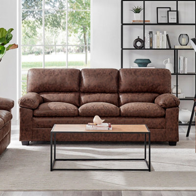Oxford Bonded Faux Leather Two And Three Seater Sofa Set - Walnut Brown