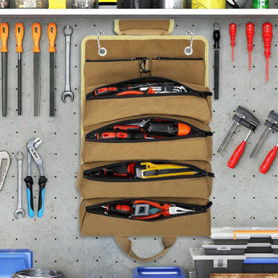 Oxford Cloth Roll Up Tool Storage Bag with 2 Detachable Tool Pockets