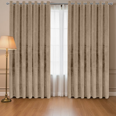 Eyelet Velvet Curtains Fully Lined Blackout Thermal Insulated Eyelet Curtains Pair 228cm x 228cm