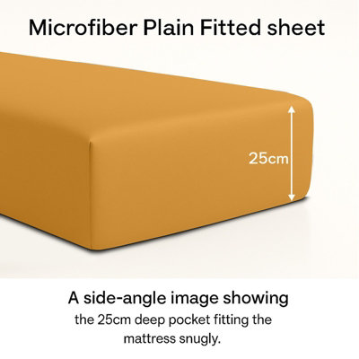 Oxford Homeware Ochre Plain Dyed Fitted Sheet 25cm Extra Deep Pocket ...