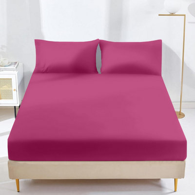 Oxford Homeware Pink Plain Dyed Fitted Sheet 25cm Extra Deep Pocket ...