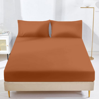 Oxford Homeware Rust Dyed Fitted Sheet 25cm Extra Deep Pocket Soft Easy ...