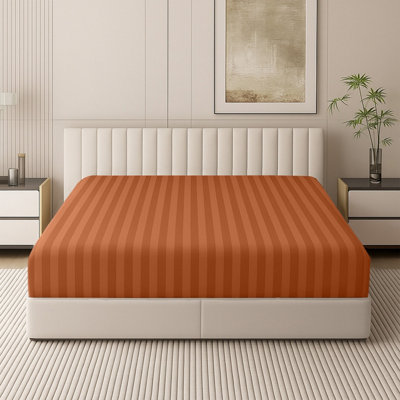 Oxford Homeware Rust Satin Stripe Fitted Sheet 40cm Extra Deep Pocket ...