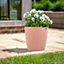 Oxford Planter - Weather Resistant Recycled Plastic Textured Stripe Garden Flower Plant Pot - Terracotta, H30 x 35cm Diameter
