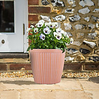 Oxford Planter - Weather Resistant Recycled Plastic Textured Stripe Garden Flower Plant Pot - Terracotta, H35 x 43cm Diameter