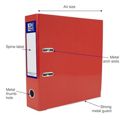 Oxford Premium A4 Lever Arch File, Red Single Folder, Heavy Duty