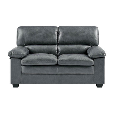 Oxford Slate Grey Faux Leather Sofa - 2 Seater