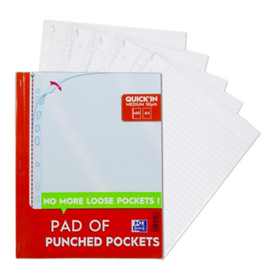 Oxford Tear-Out Pad of Poly Pockets, 60 A4 Punched Plastic Wallets ...