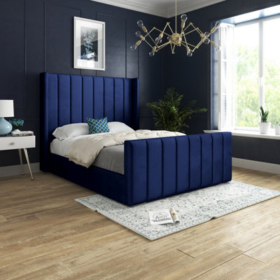 Buy Oxford Upholstered Soft Touch Plush Blue Velvet Bed Frame | DIY at B&Q