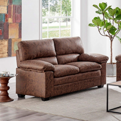 Oxford Walnut Brown Faux Leather Sofa - 2 Seater