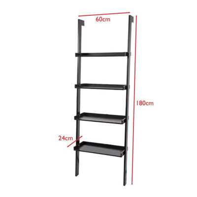 Oxford Wide Wooden 4 Tier Ladder Shelf, BLACK Leaning Bookcase