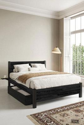 Black wooden small double bed discount