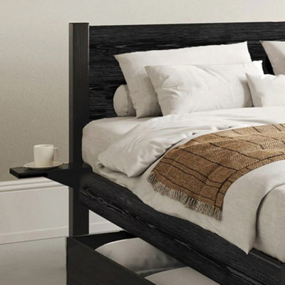 Black wood queen bed deals frame with headboard